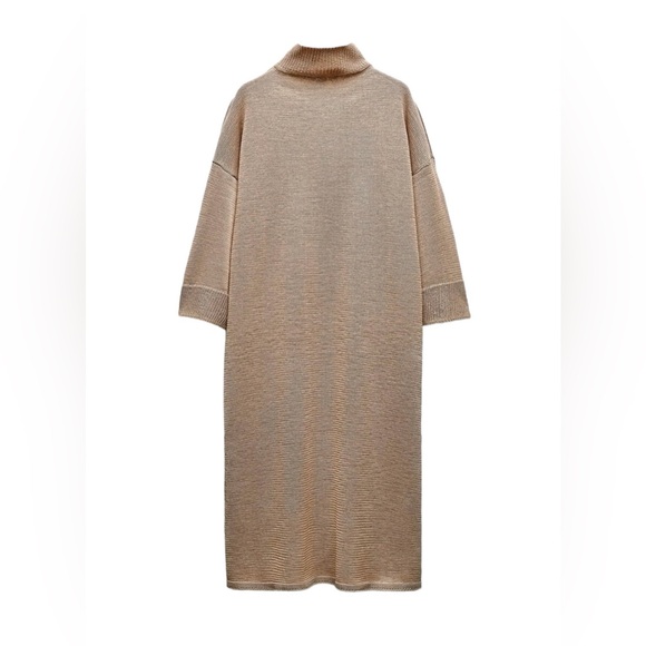 ZARA NWT Small Knit Brown Taupe Tunic Dress Wide Sleeves Button Front Brown - Picture 6 of 7